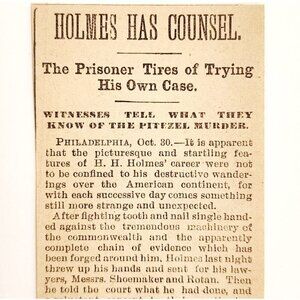 1895 H.H. Holmes Hires Attorney Worlds Fair Serial Killer Article Victorian F13J